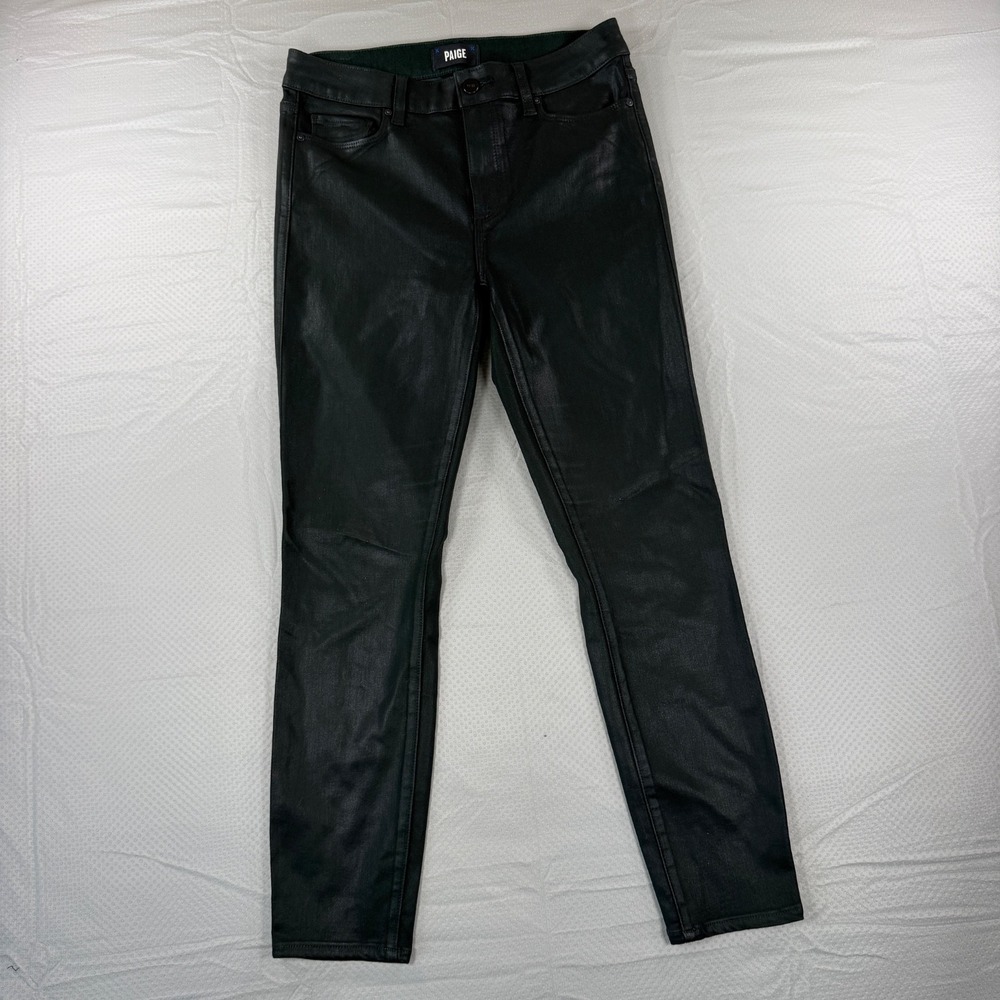 PAIGE Hoxton Ankle Coated Jeans Size 29 Dark Forest Green High Rise Skinny